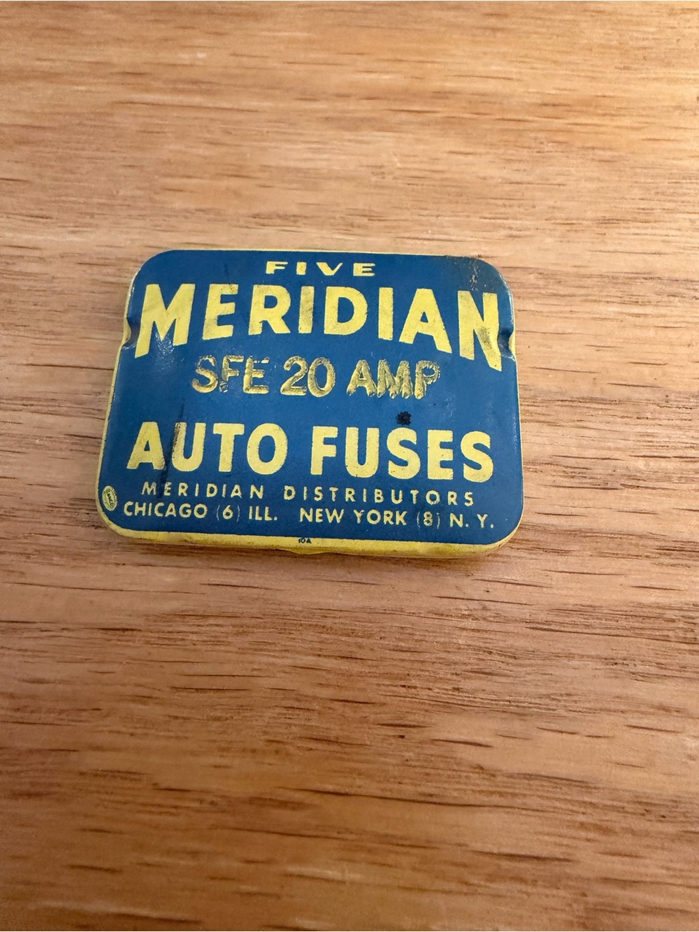1950s Meridian Auto Fuses Metal Tin